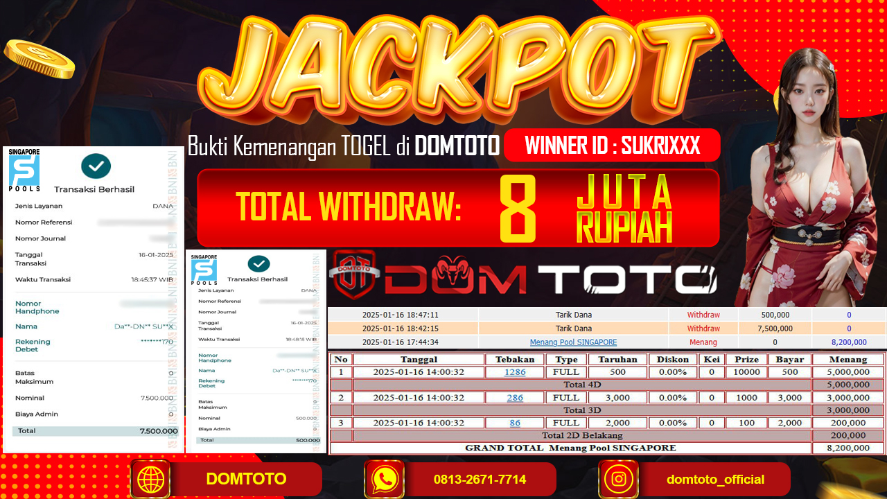 JACKPOT TOGEL SINGAPORE 4D 16 JANUARI 2025